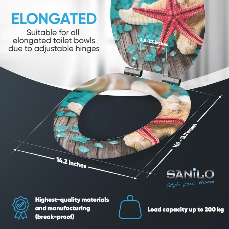 SANILO Wooden Toilet Seat with Soft Close [ELONGATED] - Decorative, Quiet & Slow Close Molded Wood Seat - With Strong Bumpers & Hinges - Adjustable Fit - Bath Salt - Image 4